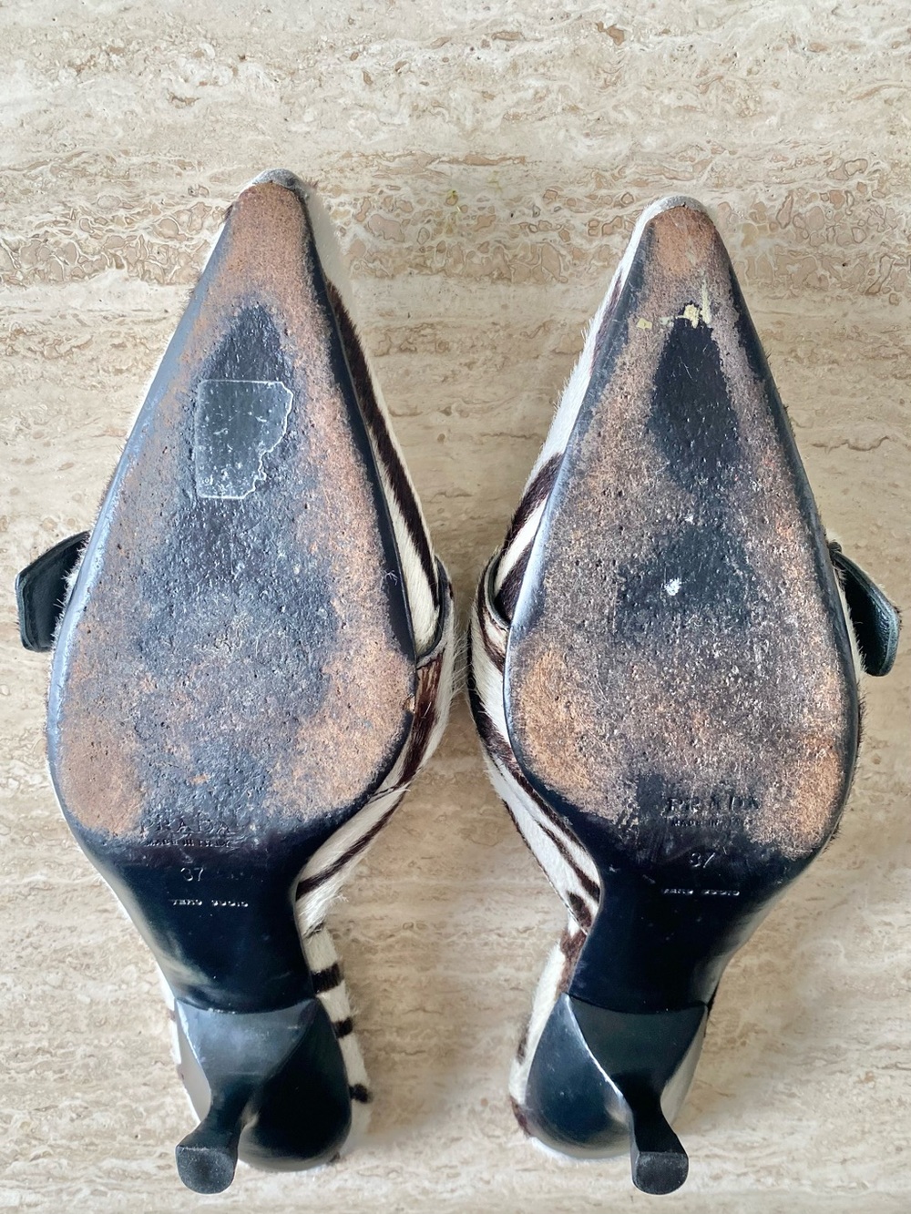 Vintage Prada Zebra Pony Hair Buckle Mule Heels - Picture 10 of 10